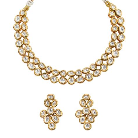 VOYLLA Dual Layer Kundan Studded Necklace Set : Amazon.in: Jewellery