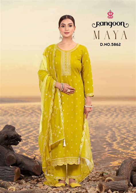 RANGOON MAYA VISCOSE JACQUARD FANCY WORK LADIES READY MADE SUITS AT ...