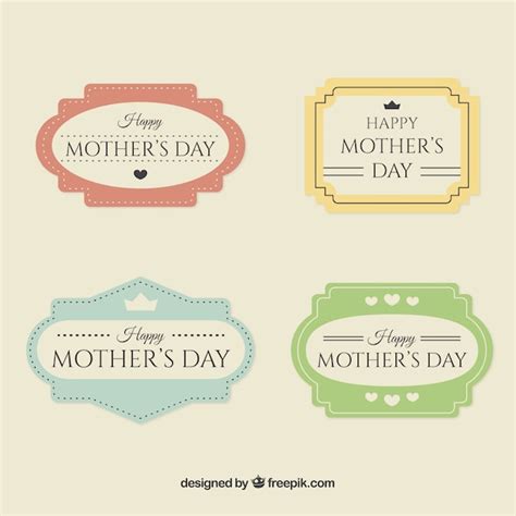 Four vintage badges with different colors for mother's day | Free Vector