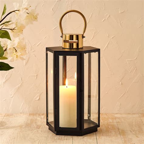 Buy Selena Hexa Steel and Glass Lantern - Large from Home Centre at ...