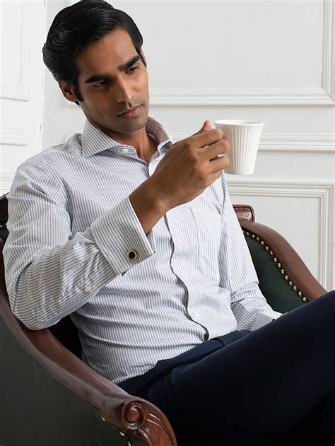 Buy Super 90's Twill Stripe French Cuff Shirt - 100% Cotton Men's ...