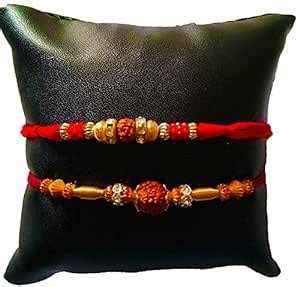 DMS RETAIL Set Of 2 Red Rudraksh Rakhi With Roli Chawal Rakhi For ...