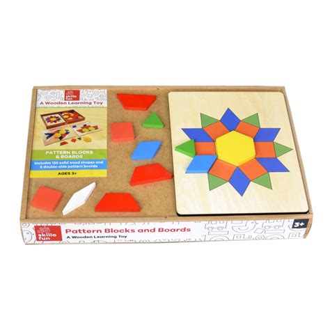 Skillofun Wooden Pattern Blocks and Boards (120 Shapes, 6 Boards,12 ...
