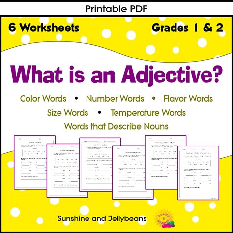 What is an Adjective? - Colors/Numbers/Flavors... 6 worksheets - Grade ...
