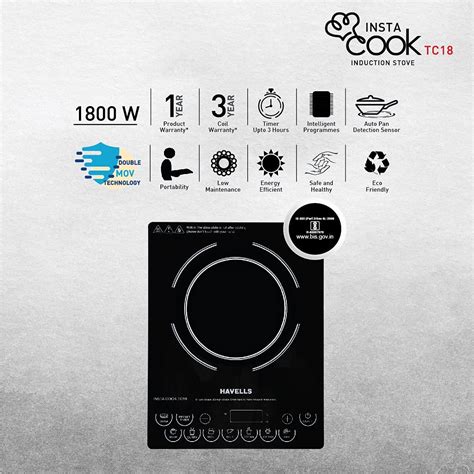 Havells Induction Cooktop Tc 18 1800 Watt (Crystal Glass, Black) (Ghci ...