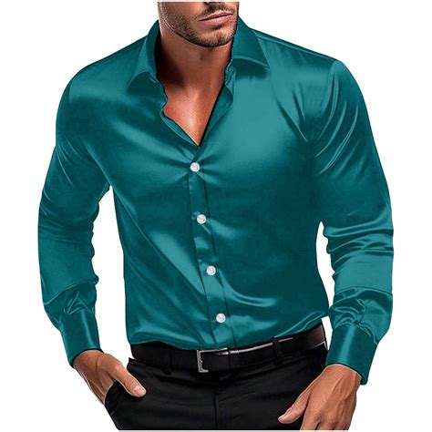Dealovy Men's and Big Men's Satin Shirts Casual Long Sleeve Button up ...