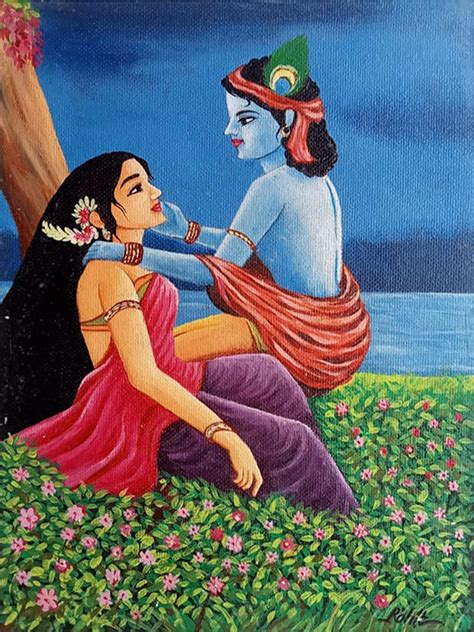 Divine Radha Krishna Couple Artwork | Acrylic Painting by Rohit