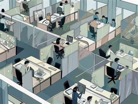 Elevated view of a busy open plan office.