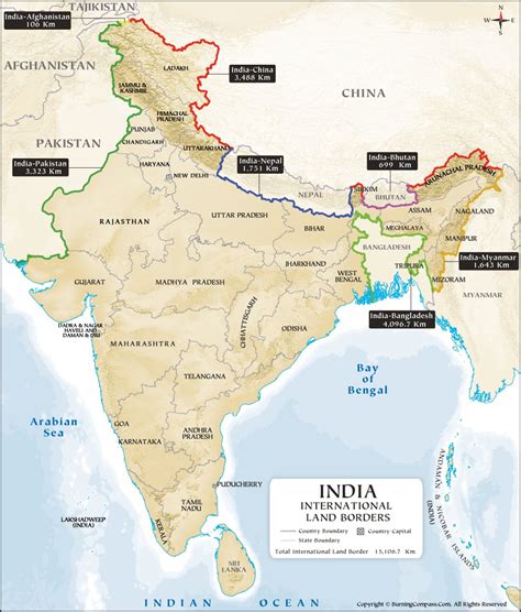 India Map with International Boundaries