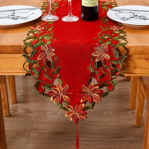 Amazon.com: AMARED Christmas Embroidered Table Runner Cutwork Green ...