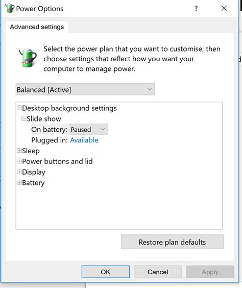 Image result for Windows Power Options Settings