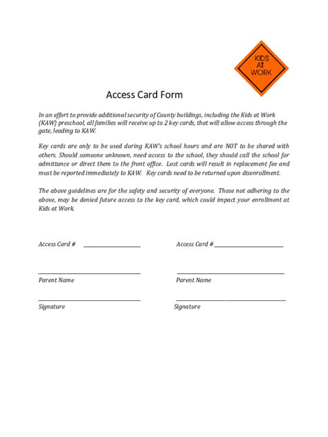 Image result for Access Card Form Template
