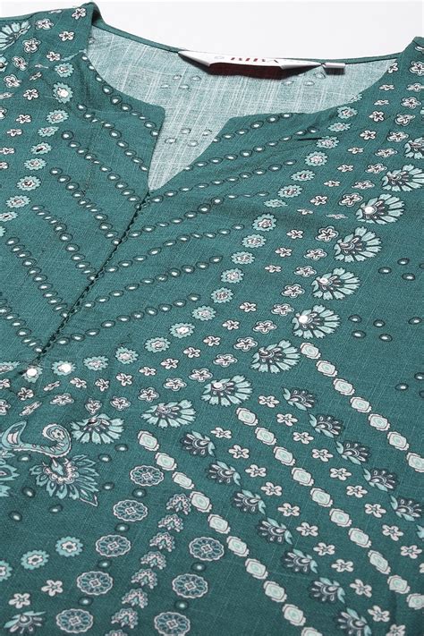 Buy Green LIVA Straight Printed Kurta Online at Biba India