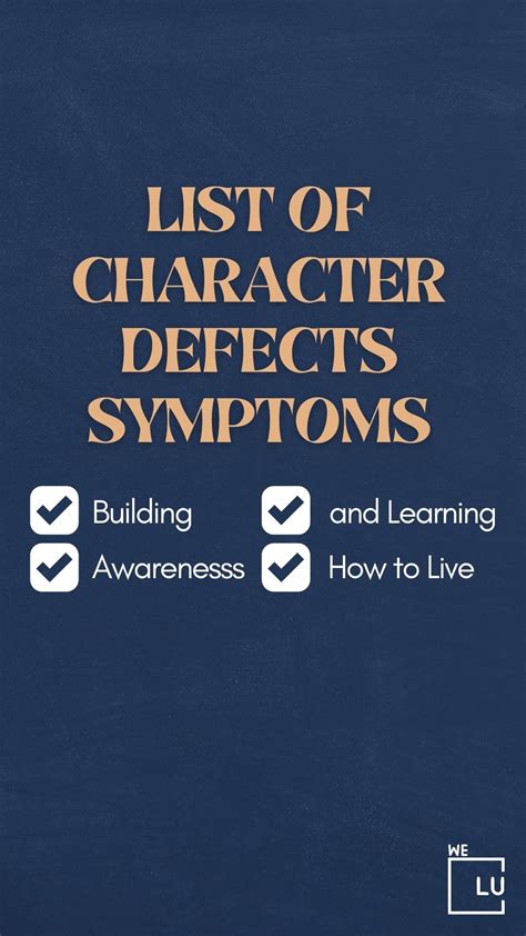 List of Character Defects Symptoms, Building Awareness & Learning How ...
