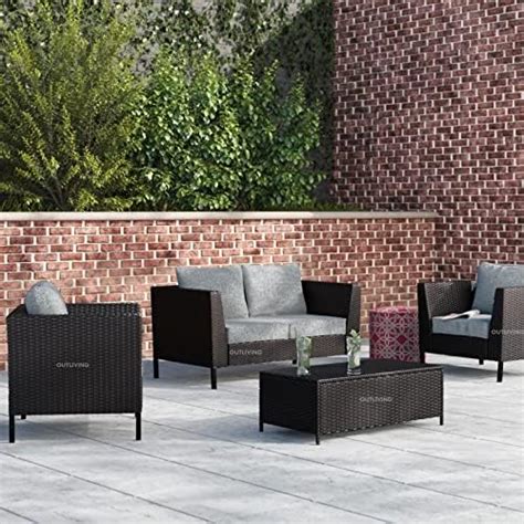 WICKER HUB Outdoor Patio Sofa Set (Wicker, Black and Red) : Amazon.in ...