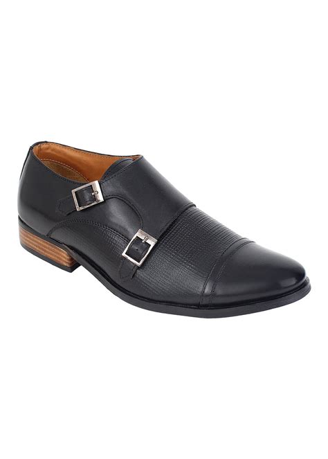 Get Black Textured Twin Buckle Monk Strap Shoes at ₹ 1979 | LBB Shop