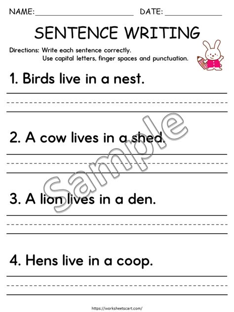25 Sentence Writing Practice Worksheets | Capital Letters, Finger Spac ...