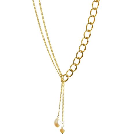 Salve ‘Adored’ Lariat Gold Half N Half Pearl Drop Y-Necklace