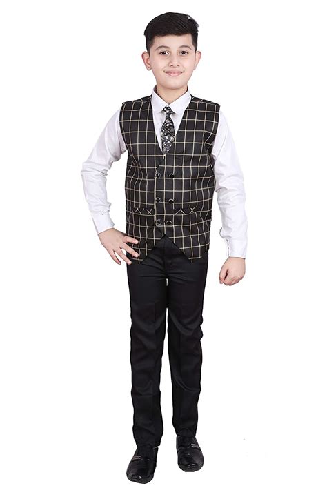 Pro Ethic Three Piece Suit For Boys Cotton Dark Green Checked Pattern T-115