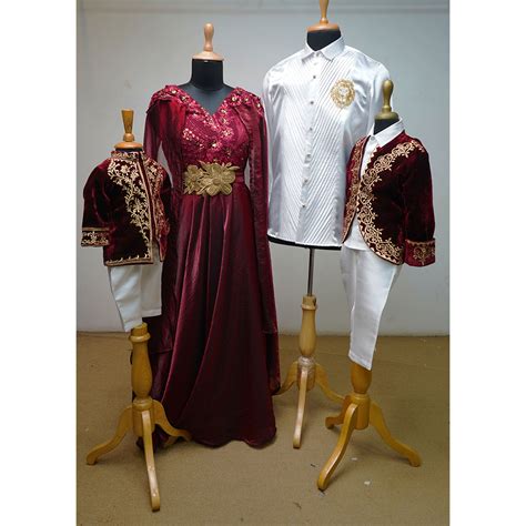 Royal Maroon & White Family Matching Ethnic Outfit Set Festive Couple ...