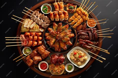 Premium AI Image | Chinese food pu pu platter with metal barbeque
