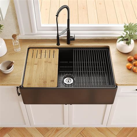 DeerValley Black Farmhouse Sink, 33 Inch Fireclay Farmhouse Kitchen ...