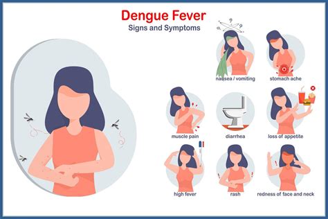 Flat medical illustration concept. Symptoms of dengue fever. High fever, loss of appetite, rash ...