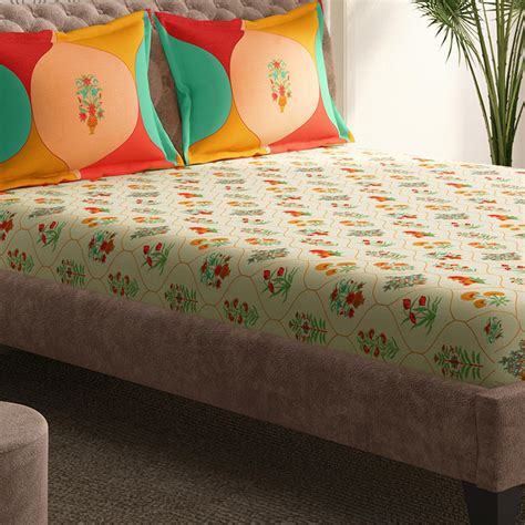 Buy PORTICO Gulmarg Cotton 210TC Printed 3Pcs Super King Bedsheet Set ...