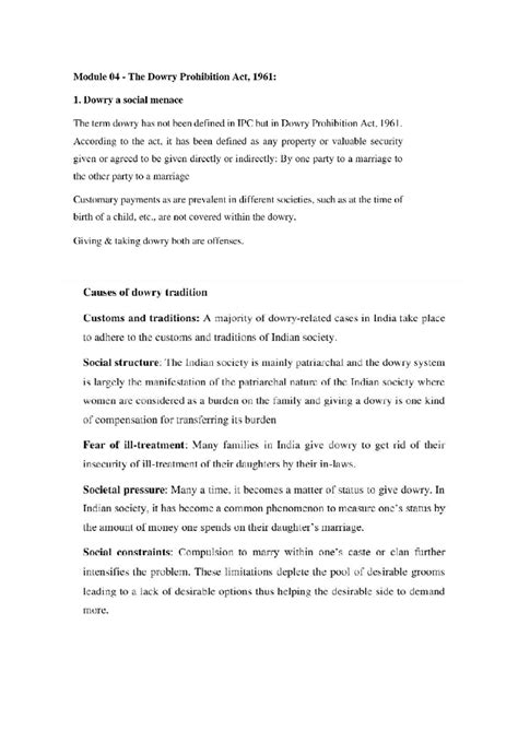 Dowry - A Social Menace: Legal and Social Implications (Course Code ...