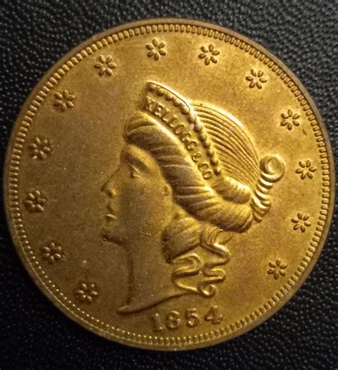 1854 Gold/Brass Liberty $20 Double Eagle Replica Coin/Reverse Blank ...