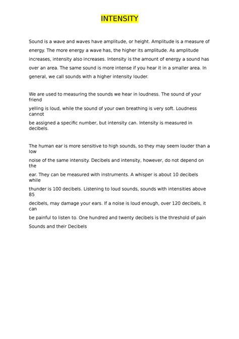 Intensity AND Frequency - INTENSITY Sound is a wave and waves have ...