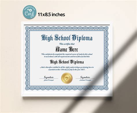 High School Diploma Template, Printable Editable Homeschool Diploma ...