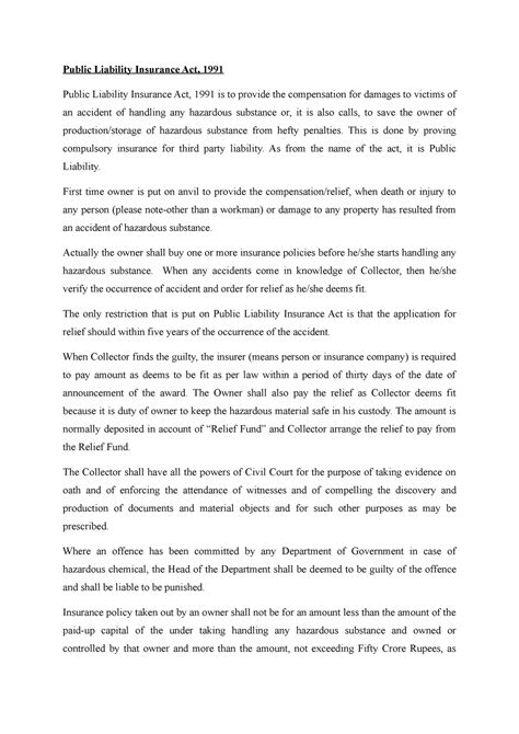 Public Liability Insurance Act Overview of Public Liability Insurance ...