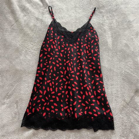 Lacy red and black slip dress, super silky #sexy... - Depop