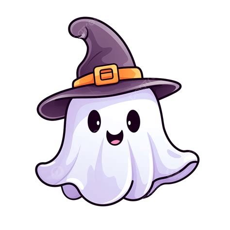 Cute Halloween Ghost In A Hat Vector Clipart, Kawaii Cartoon Halloween ...