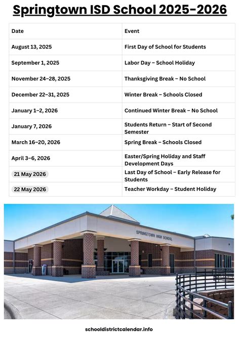 Springtown ISD Calendar with Holidays 2025-2026