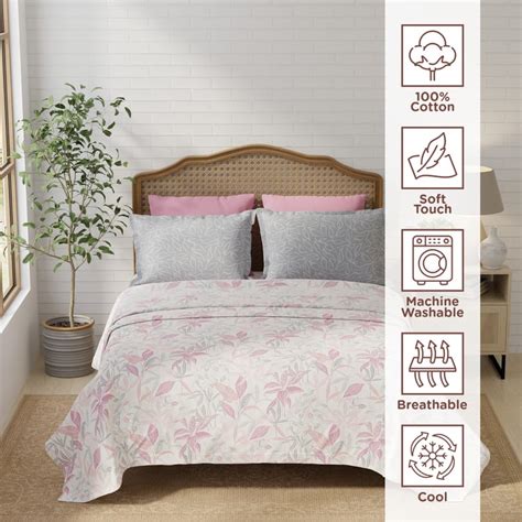Buy LAYERS Pure Nest Cotton 180TC Floral Print 3Pcs Super King Bedsheet ...