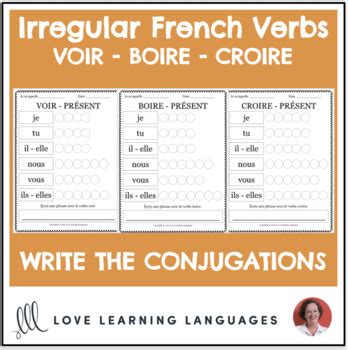 French Verbs Voir Boire Croire - Present Tense Conjugation Worksheets