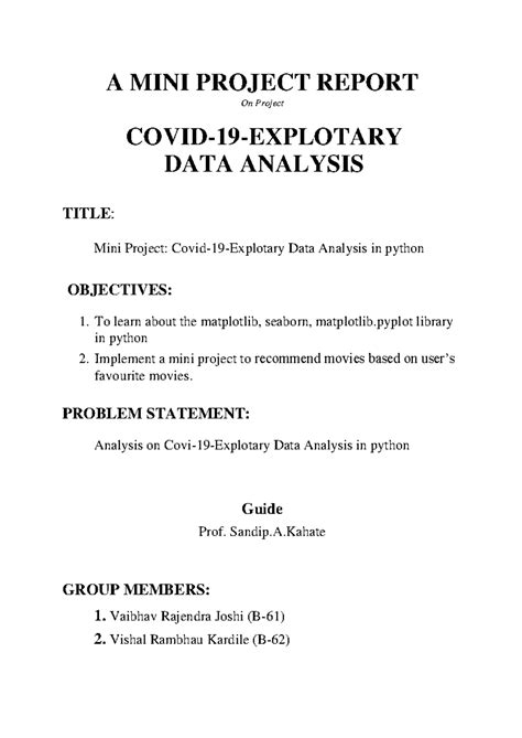 DSBDa Mini Project: COVID-19 Exploratory Data Analysis in Python - Studocu