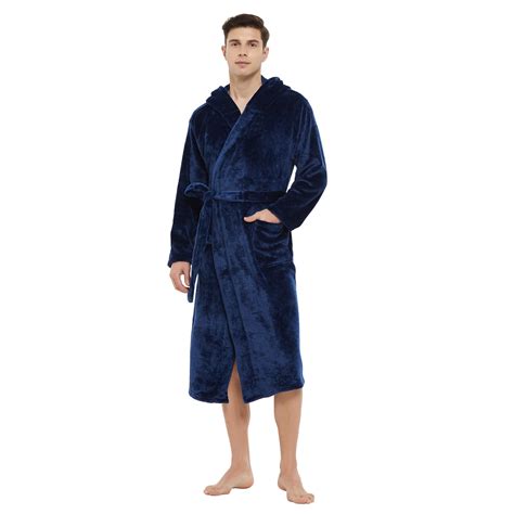 U2SKIIN Mens Hooded Robe, Plush Soft Warm Mid Length Fleece Bathrobe ...