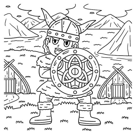 Coloriser un Viking avec un bouclier pour enfants | Vecteur Premium