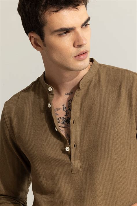 Buy Men's Mandarin Line Brown Kurta Online | SNITCH