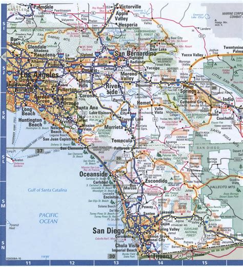 Map of California Southern.Free highway road map CA with cities towns counties
