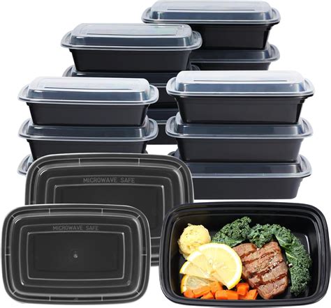 Amazon.com: 24 oz Rectangular Black Meal Prep Containers with Lids ...