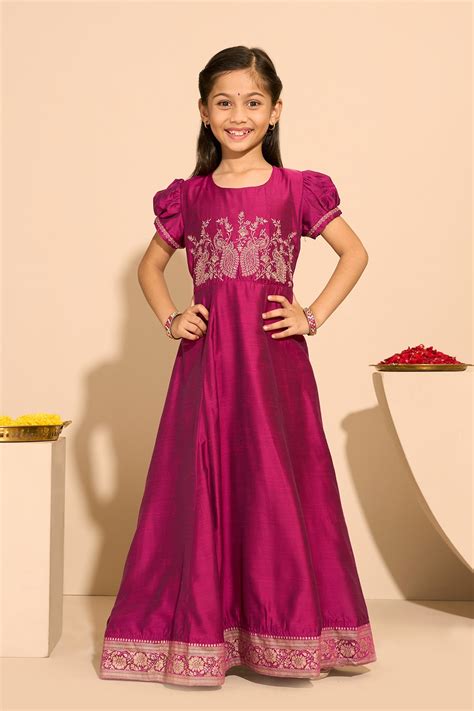 Buy Magenta Peacock Embroidered Kids Anarkali Online | Maybell ...