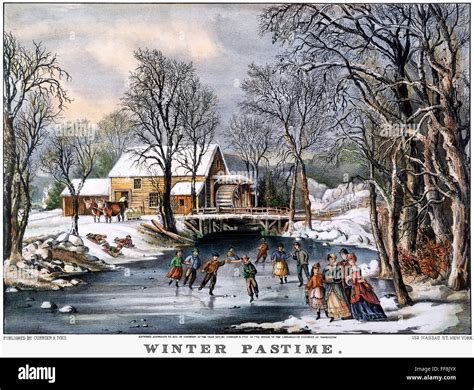 WINTER PASTIME, 1870. /nLithograph, 1870, by Currier & Ives Stock Photo ...