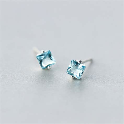 Minimal Square Blue Zircon Stud Silver Earrings | MYSTICFLAVIA – Mystic ...