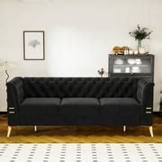 KAMIDA Modern Black Velvet 3-Seat Sofa with Gold Metal Legs India | Ubuy