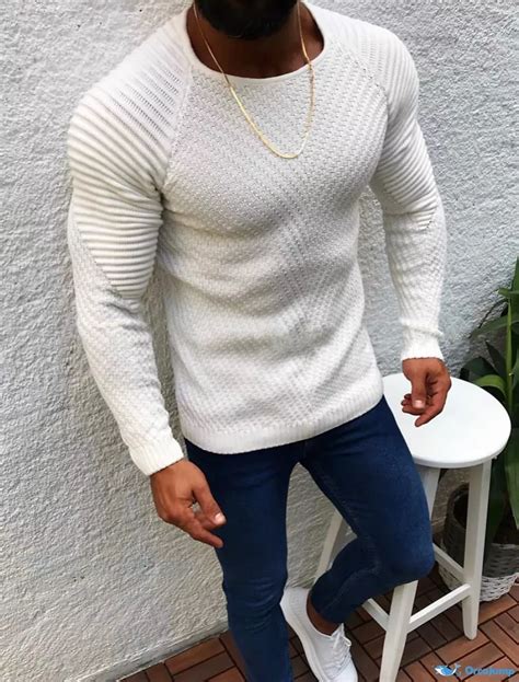 OrcaJump - Mens Pullover Knit Solid Color Crew Neck Winter Apparel ...