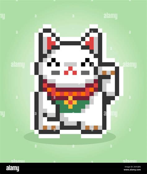 Pixel cat 8 bit. The Lucky cat, Maneki Neko in vector illustration Stock Vector Image & Art - Alamy